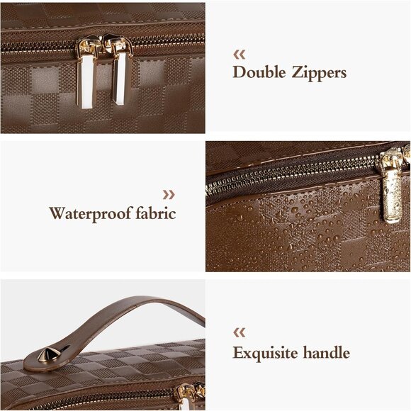 Women Brown Cosmetic Bags Travel Essentials Waterproof Portable Pouch Makeup Bag - Picture 3 of 9